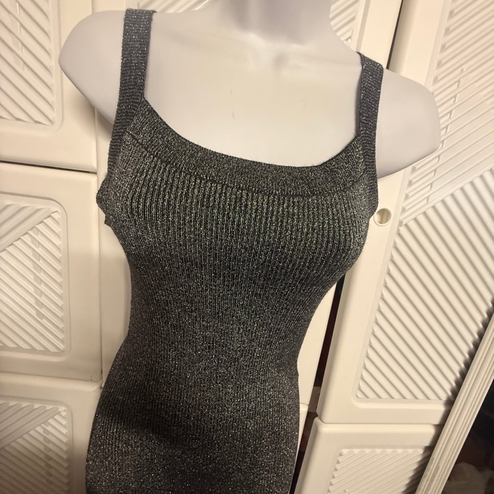 Silver Metalic Ribbed Knit Dress